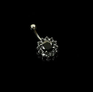 Stainless Steel Crystal Flower Navel Belly Ring Button Bar Body Piercing Jewelry