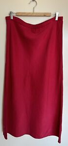 Eileen Fisher Maxi Skirt Bold Red Linen Silk Blend Modest Modern Pull On Size S