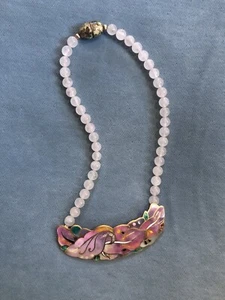 David Kuo Champleve Enamel And Rose Quartz Necklace - Picture 1 of 7