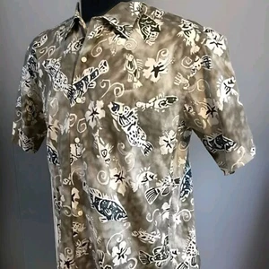 Vtg Burma Bibas Fish/Floral Hawaiian Mens Medium Button Up 100% Cotton Shirt EUC - Picture 1 of 14