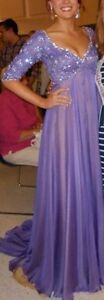 Custom Sherri Hill Purple Gold Chiffon Beaded Pageant Gown Prom Dress Size 6