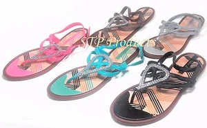 Damen-Sandalen Flip-Flops Riemen Knöchelriemen Freizeit Strass Dekoration Schuhe - Bild 1 von 6