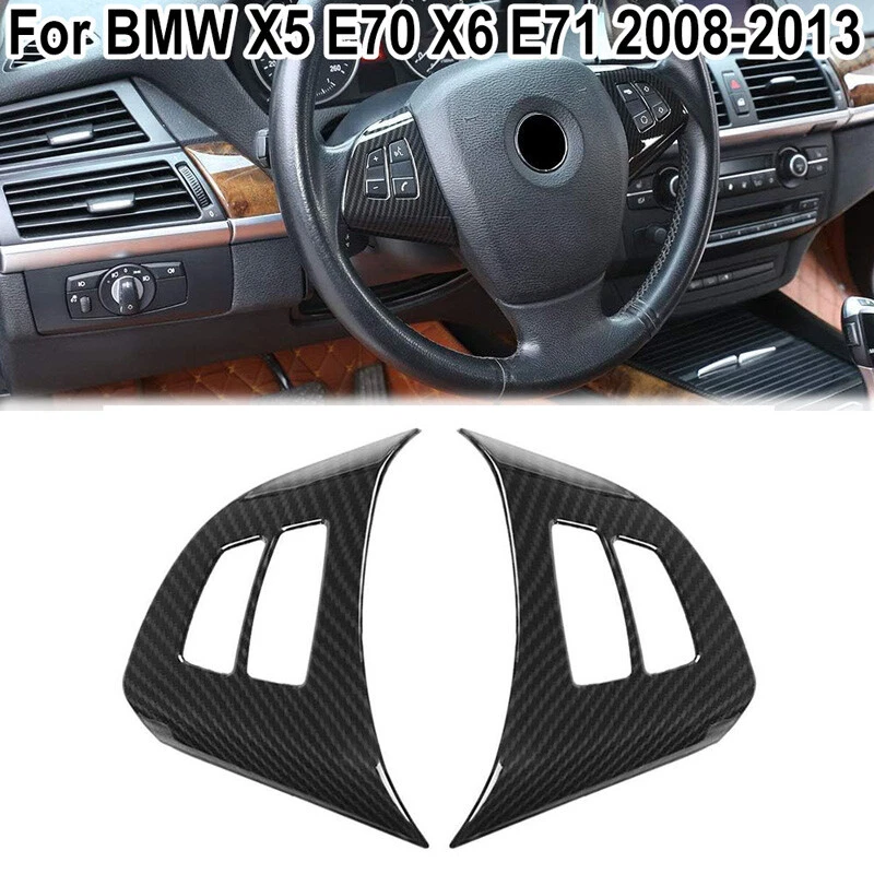 2 peças tampa de quadro de botão de volante aparência de fibra de carbono para BMW X5 X6 2008-2013 - Imagem 1 de 4
