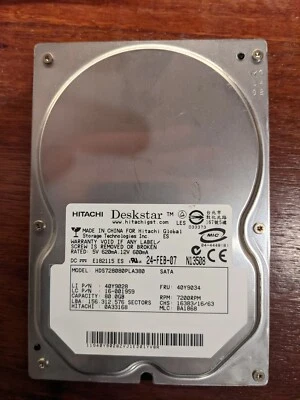 Hitachi Deskstar 80GB 3.5" SATA I/II 7200rpm HDD Hard Disk Drive 0A33168 - Image 1 of 4