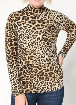 Susan Graver Size 5X Neutral Printed Liquid Knit Mock Neck Top - Image 1 of 2