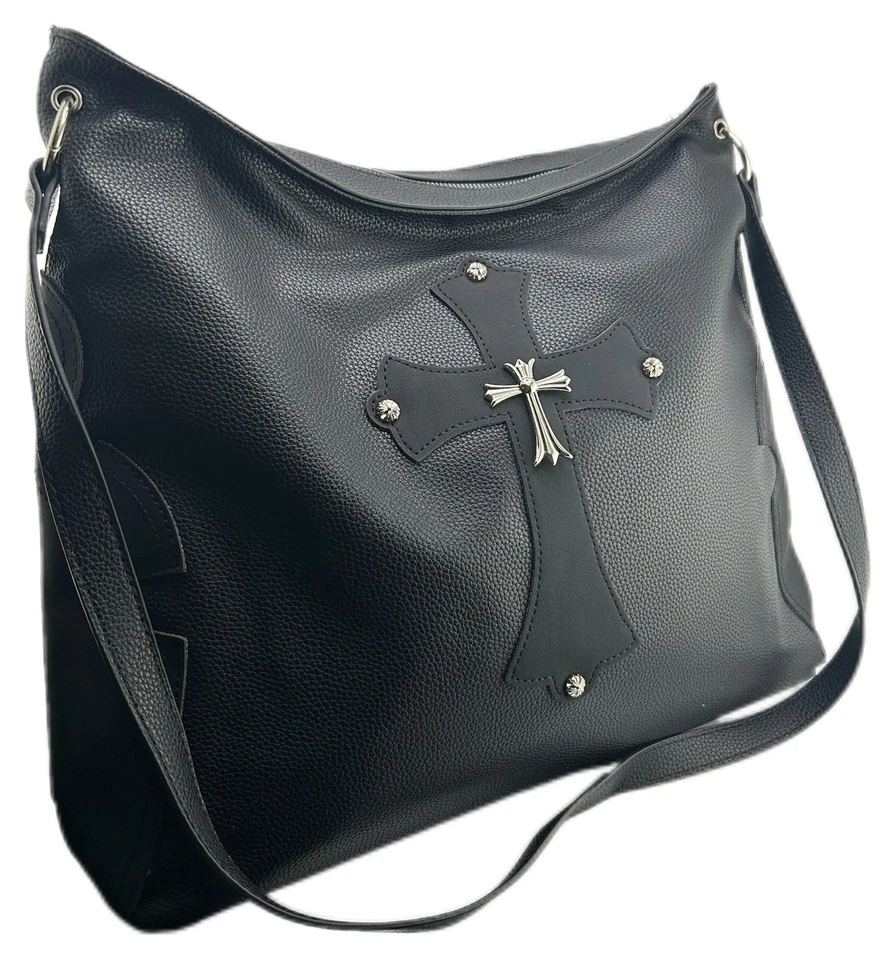 Cross hearts crossbody leather bag black unisex - Image 1 of 2