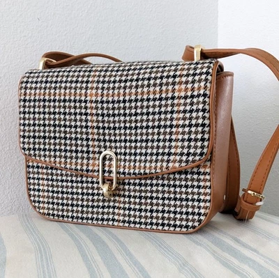 Новый без ценников! Новый день Houndstooth клетку желтовато-коричневый цвет через плечо 2 пути сумка  - Изображение 1 из 4