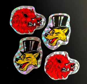 4 LONE WOLF ROCKABILLY BOAR cartoon RARE VINTAGE vending sticker prism prismatic - Picture 1 of 4
