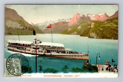 Suiza-Lago de Lucerna Pasajero Vapor Uri Souvenir Vintage c1907 Postal Foto 1 de 2