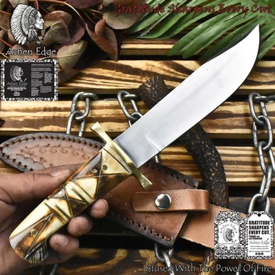 Ashen Edge Forged Bowie Knife D2 Tool Steel Bone Brass Guard EDC Best Selling - Image 1 of 4