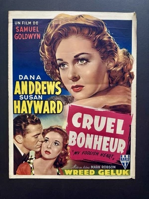 MY FOOLISH HEART 1949 Belgian Movie Poster Susan Hayward Dana Andrews 14x21 - Image 1 of 2