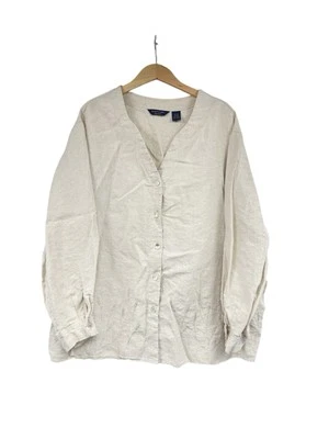 Camisa Ecologie Biege Bronceada Bordada con Botones 100% Lino Playa Mujer 3XL Foto 1 de 4