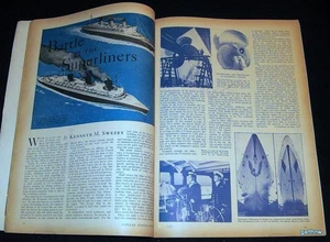 NORMANDIE & QUEEN MARY SHIPS 1937 PICTORIAL BATTLE OF THE OCEAN LINER COMPARISON - Picture 1 of 1