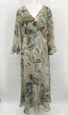 Vestido Ashley Stewart Para Mujer 14 Verde Paisley Sobrepelliz Volantes Dobladillo Maxi Hada Boho Foto 1 de 4