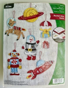 BUCILLA Rocket Ship Santa Sequined Felt Applique Christmas Ornaments Kit #89275E - Picture 1 of 4