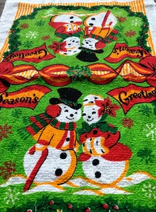 NEW Vintage 1950s MCM Mid Century CANNON Christmas SNOWMEN Kitchen Towel NOS - Picture 1 of 6