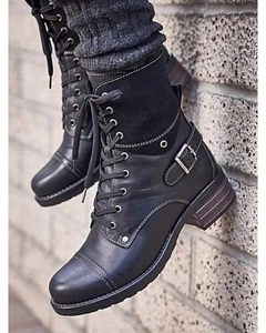 Everyday the Label Lace-Up Block Heel Boots Women Black - Foto 1 di 19