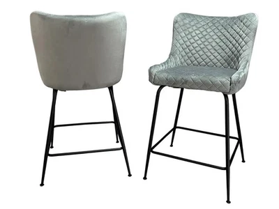 Pair of Eve Bar Stool Light Grey Velvet with Black Metal Legs - Image 1 of 4