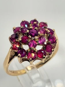 Vintage 9ct Solid Gold Ruby Cluster Ring • Hallmarked 375 • Size L • Heirloom 9k - Picture 1 of 11