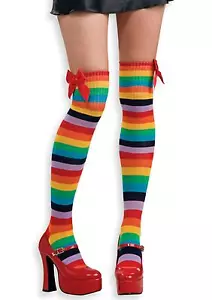 Arco Iris Muslo Alto Mujer Medias a Rayas Calcetines Baile Club Disfraz Payaso Actuar - Imagen 1 de 9