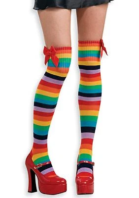 Meias listradas femininas arco-íris coxa alta clube de dança fantasia palhaço performance - Imagem 1 de 4