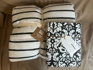NEW Pottery Barn Teen Market Stripe Twin XL Comforter Damask Sheet set Black 4pc - Picture 1 of 5