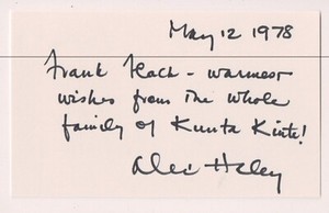 Autographed 3 x 5 Card Alex Haley Author of Roots The Autobiography of Malcolm X