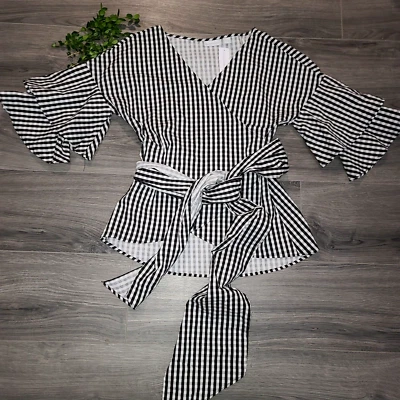 Nuevo con etiquetas Blusa Top Acampanada Manga 3/4 New York & Company Mujer S Guinga Envolvente Foto 1 de 4