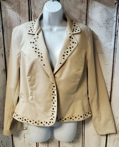 Metro Seven Brass Studded Beige Blazer Jacket. Sz.14 (*B13) - Picture 1 of 9
