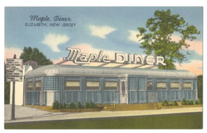 ELIZABETH NJ - MAPLE DINER en EE. UU. 1 - Gran postal de lino de los años 40 Roadside - Imagen 1 de 2