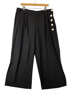 Vince Camuto Women 14 Black Wide Leg Trouser Dress Pant Side Button Quiet Luxury - Picture 1 of 10