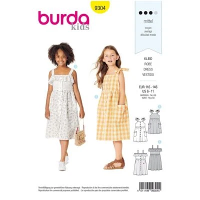 BURDA KIDS 9304 CHILDREN'S DRESSES Sewing Pattern 6 - 11 Years Skill: AVERAGE - Image 1 of 4