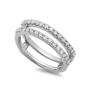 1/2 Ct Round Moissanite 14K White Gold Plated Wedding Band Enhancer Guard Ring - Picture 1 of 7
