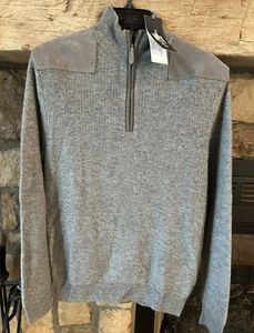 Vineyard Vines 1/4 Zip Pullover Herren Merinowolle Gr. SM Chevron Lederbesatz grau - Bild 1 von 21