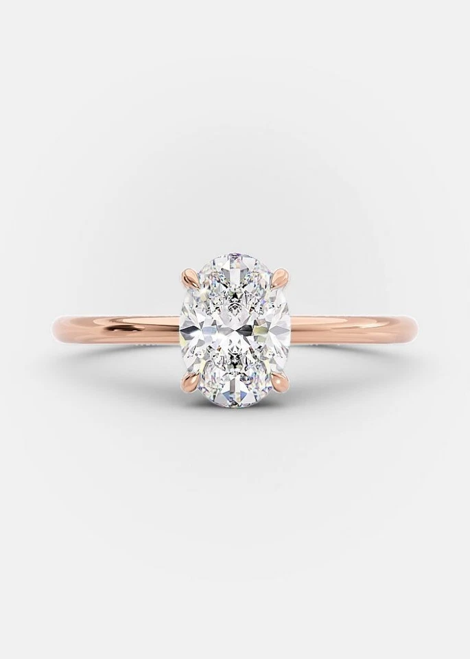 Anillo de compromiso para mujer de diamantes creados en laboratorio de corte redondo de 2 quilates de oro rosa de 14 quilates Foto 1 de 1