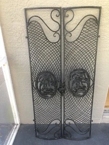Antique Architectural C1920’s Salvage Iron Doors Elephant Palm Tree Medallions - Picture 1 of 24