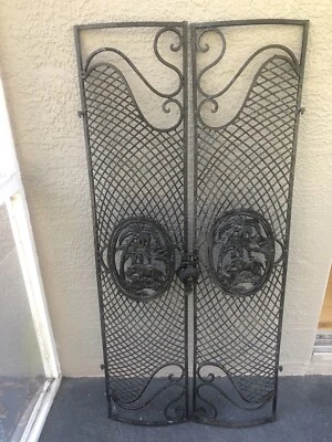 Antique Architectural C1920’s Salvage Iron Doors Elephant Palm Tree Medallions - Image 1 of 4