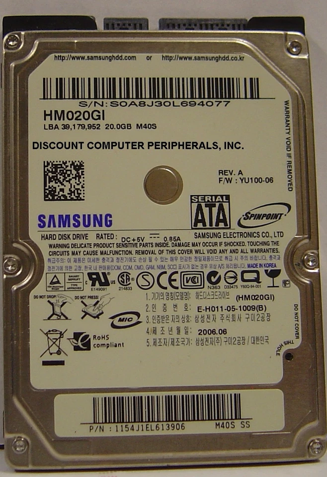 NEW HM020GI Samsung 20GB SATA 2.5in 9.5mm Hard Drive New Old Stock USA Seller - Image 1 of 1