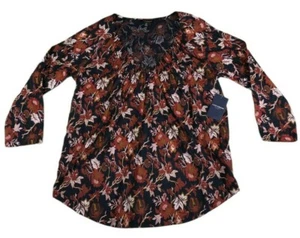 Lucky Brand V-Neck Top Bluse Shirt schwarz mit Blumenmuster Small S Damen - Bild 1 von 9