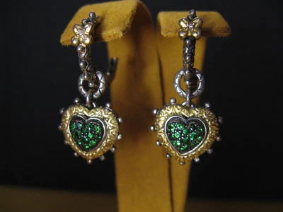 BARBARA BIXBY COUTURE HEART FLOWER HOOP TSAVORITE GARNET DIAMOND Earrings S18K - Image 1 of 2