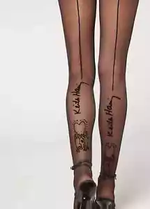 Keith Haring x Calzedonia Black Back Seam Tights Hearts 30 Denier Sheer XS-Small - Picture 1 of 7