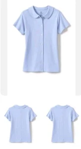 Lands' End Girls Short Slv Button Front Peter Pan Collar Knit Blue L US(14) #19 - Picture 1 of 1
