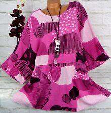 ITALY T-Shirt Tunika Bluse Poncho Oversize Baumwolle Leinen Pink 48 50 52 54 56