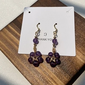 Orecchini ametista quarzo cristallo viola naturale fatti a mano fiore curativo - Foto 1 di 2