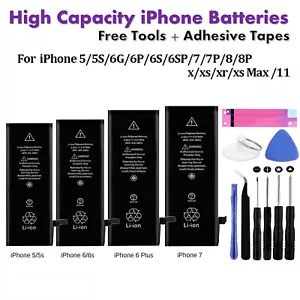 Li-ion Replacement Battery For iPhone 5s 6 6s plus 7 8 plus X XS +Adhesive Tools - Picture 1 of 13