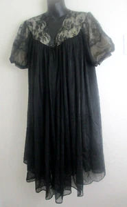 Vintage Damen schwarz transparent Peignoir Morgenmantel Spitze Mieder Shadow Line - Bild 1 von 7