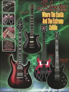 Guitarra Schecter C-1 Plus Tempest Custom S-1 Red Flame Scorpion Tribal impresión de anuncio - Imagen 1 de 3