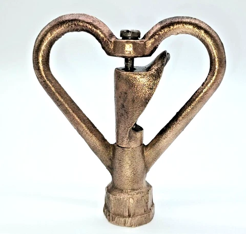 Antique Brass Lawn Sprinkler Head Rare Heart Shaped 4"x 3.5" Cover