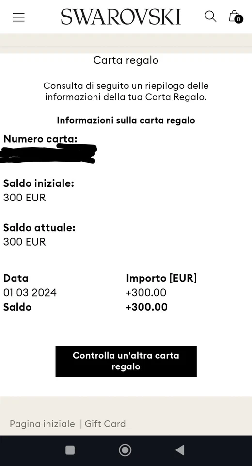Gift card Swarovski del valore di 300 Euro (Spedizione Gratuita) - Immagine 1 di 1
