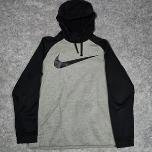Nike Dri Fit Hoodie Herren L grau schwarz Pullover Taschen RIESIGE Swoosh Jacke - Bild 1 von 6